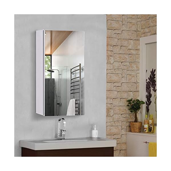 HOMCOM Stainless Steel Wall-mounted Bathroom Mirror Storage Cabinet 300mm (W) - Image 4