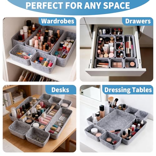 Desktop Drawer Organizer Set, 8 pieces, felt material, designed specifically for cosmetics. Suitable for desks, dressing tables, and bathrooms. Ideal for women and home offices (Dark gray) - Image 6