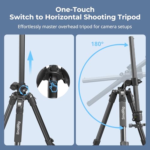 Image of SmallRig CT25 64.5 inch /164cm Horizontal Overhead Tripod for iPhone & Camera, with Phone Holder & Carrying Bag, 22lb Max Load Aluminum Lightweight Camera Tripod for Overhead Shots /Live Streaming
