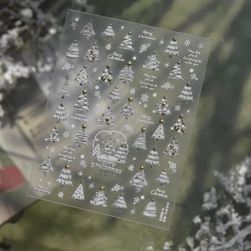 Image of Christmas Tree Nail Stickers Snowflake White Gold Nail Art Decals Design