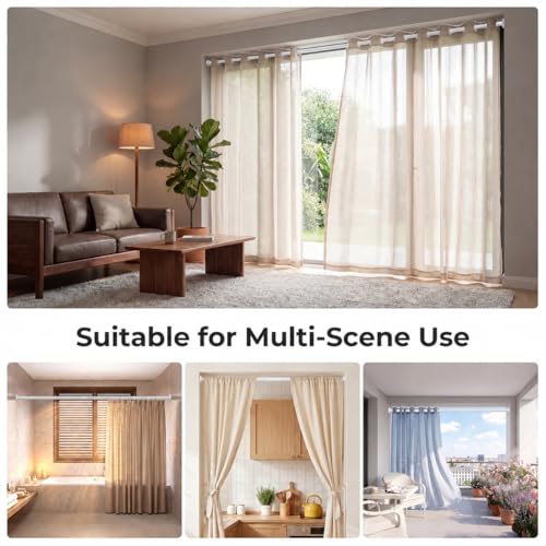 Image of ALLZONE Adjustable Tension Curtain Rod, 40-121 inches, Heavy Duty Curtain Rods No Drilling, Anti-Slip Tension Rod for Window, Shower, Outdoor & Patio, Easy to Install, 1.26In Diameter, White