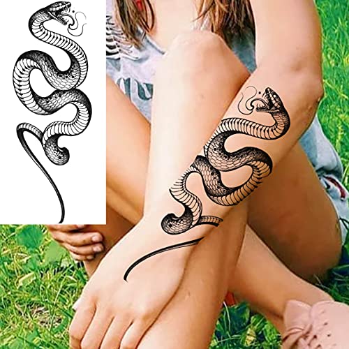 Goromon 10 Sheets Realistic Snake Temporary Tattoos For Women Men Forearm Arm Sexy 3D Tribal Cobra Mamba Viper Serpent Tattoos Temporary Adults Kids Fake Tattoos Sticker Black Sword Rose Flower Tatoos #TOP6