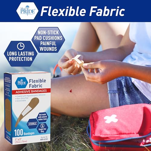 Image of MED PRIDE Fabric Adhesive Bandages,Hypoallergenic,Latex-Free,1x3 in,100-Ct