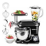 CHARMLINE 3 En 1 Procesador de Alimentos Con Bol de 7L | Amasadora Profesional Con Batidores, Ganchos Para Masa y Batidor | Robot de Cocina Con Picadora de Carne y Exprimidor de 1,5L | Negra