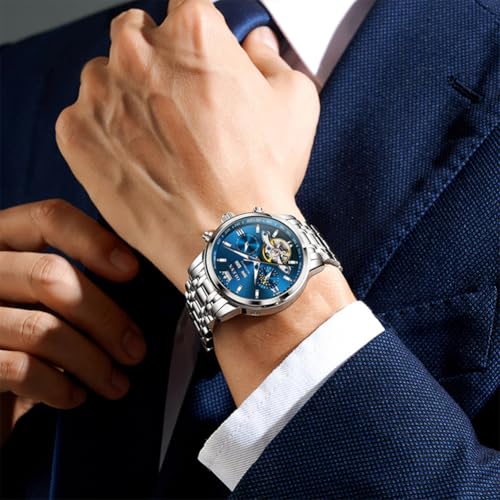 Image of OLEVS Automatic Watches for Men Luxury Skeleton Multi-Function Mechanical Watch Self Winding Date Waterproof Luminous Mens Watch