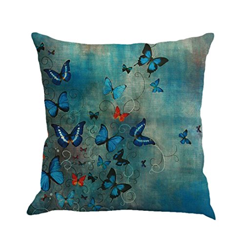Cubierta de almohada de estampado de mariposas,Subfamily®Pintura Cojín de lino Throw Waist Pillow Case Sofa Decoración del hogar (A)