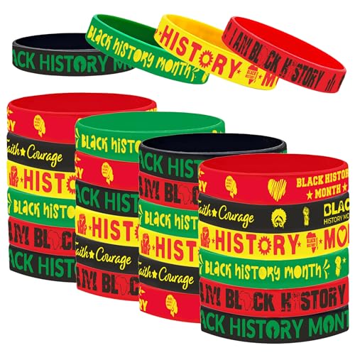 40Pcs Black History Month Bracelets Party Favors Black History Month Party Supplies Black History Party Goodie Bag Stuffers Fillers Silicone Wristbands for Adults