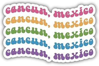 Cancun Mexico Retro Travel Sticker, Multiple Colors, Vinyl Laptop, Water Bottle, Planner Journal Sticker, Places I've Been, Luggage Decal (Rainbow)