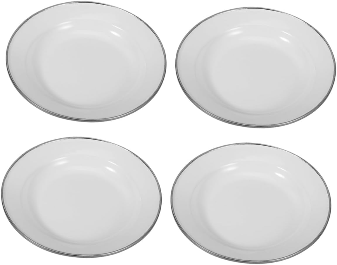 VICASKY 4pcs White Thickened Enamel Snack Plates Vintage Style Small Serving Trays for Appetizers Fruits Desserts Hotel Use