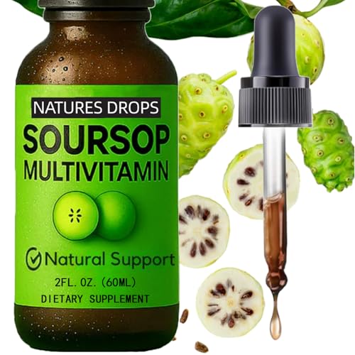 Organic Soursop Bitters Liquid Drops with Vitamins B6, C, D3, Soursop Graviola Multivitamin Liquid for Immune Support and Sleep Support, Gluten Free, Vegan and Organic - 2 oz, 60 ml (1 Bottle)