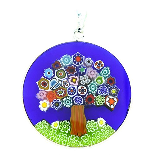 Glass of Venice - Colgante Millefiori «Árbol de la vida» de cristal de Murano con marco plateado 3,17 cm.
