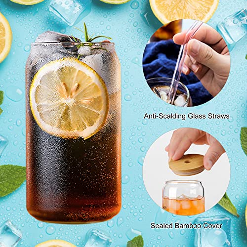 Maritown Glass Cup With Lid And Straw, 16 Oz Drinking Glasses Iced Beer Coffee Cup Can-Shaped Reusable Glass Cups Fruit Juice Cups Whiskey Cocktail Glasses Travel Bottle #TOP5