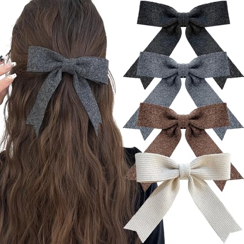 4pcs Woolen Knitting Bow Hair Clips,Non-slip Metal Hair Clips Bow Clip Hair Barrettes,Fuzzy Hair Clips Cute Hair Clips Bow Hairpins,Decorative Hair Pins Cute Hair Accessories for Women