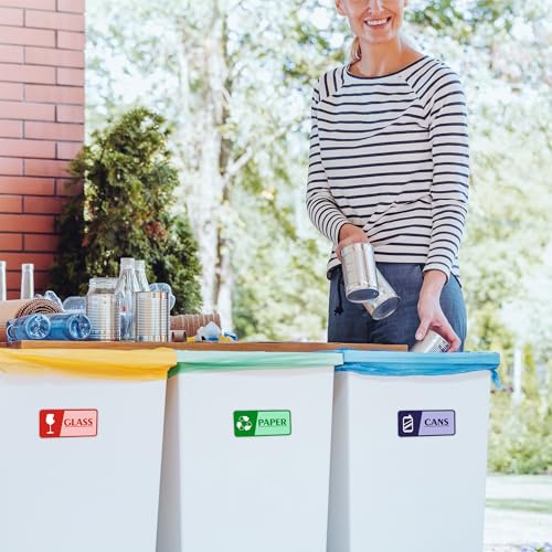 4PCS Recycle Stickers for Trash Bins,Self-adhesive Waterproof and Fade Resistant Trash Recycle Stickers, Recycling Labels for Trash Can for Home, Office, Apartment, Hotel, School and Public Area