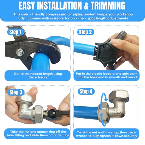 Image of 3 /4 Inch x 200 FT Shop Air Line Kit, Compressed Air Piping System for Shop, Garage, HDPE Tubing and Aluminum Rapid Air System Includes Right Angle Fittings and Tee Fittings, Air Line Tubing Kit