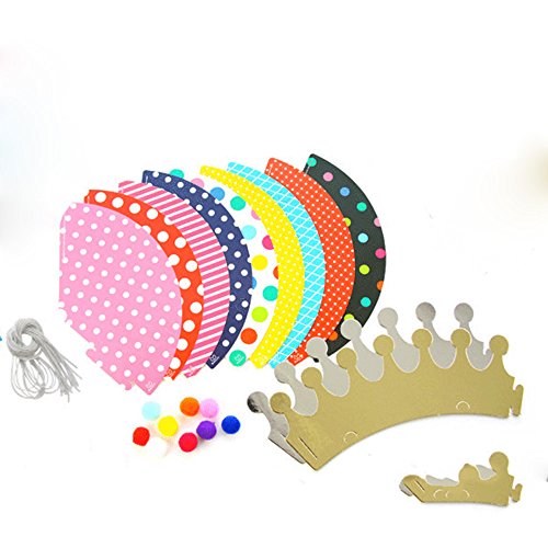 Lovely Mini Paper Cone Birthday Party Hats For Children ，Fun Party Hats Set For Kids Birthday New Year, Hats Set Of 9 Hats And 2 Crowns #TOP2