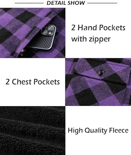 Image of SCODI Mens Flannel Hooded Jacket Fleece Sherpa Lined Zip Up Plaid Hoodies | Machine Wash, Outdoor Activities, Office, Casual, Warm Thick Shirt Jackets, Winter Coat, Heavyweight Sweatshirt, 4 Pockets