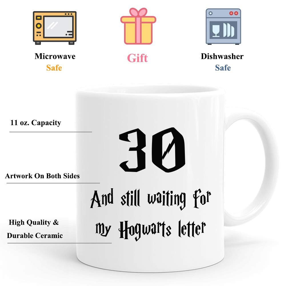 '30 and Still Waiting for My Hogwart' kubek z literami, prezenty na 30. urodziny dla mężczyzn, zabawny 1992 30-letnie prezenty urodzinowe 325 ml kubki do kawy dla niego, przyjaciela, taty, brata, męża