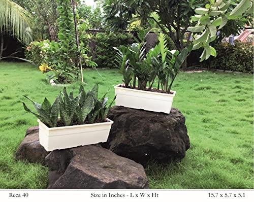 Hug A Plant | Reca 40cm Rectangle Window Planter | Pot for Home & Garden (40CM | 15.7INCH, Pack of 4, Ivory)