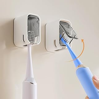 Toothbrush Holder Wall,Toothbrush Holder Wall Mounted with Toothbrush Storage Organizer for Shower Family and Travel 2PCS (2)