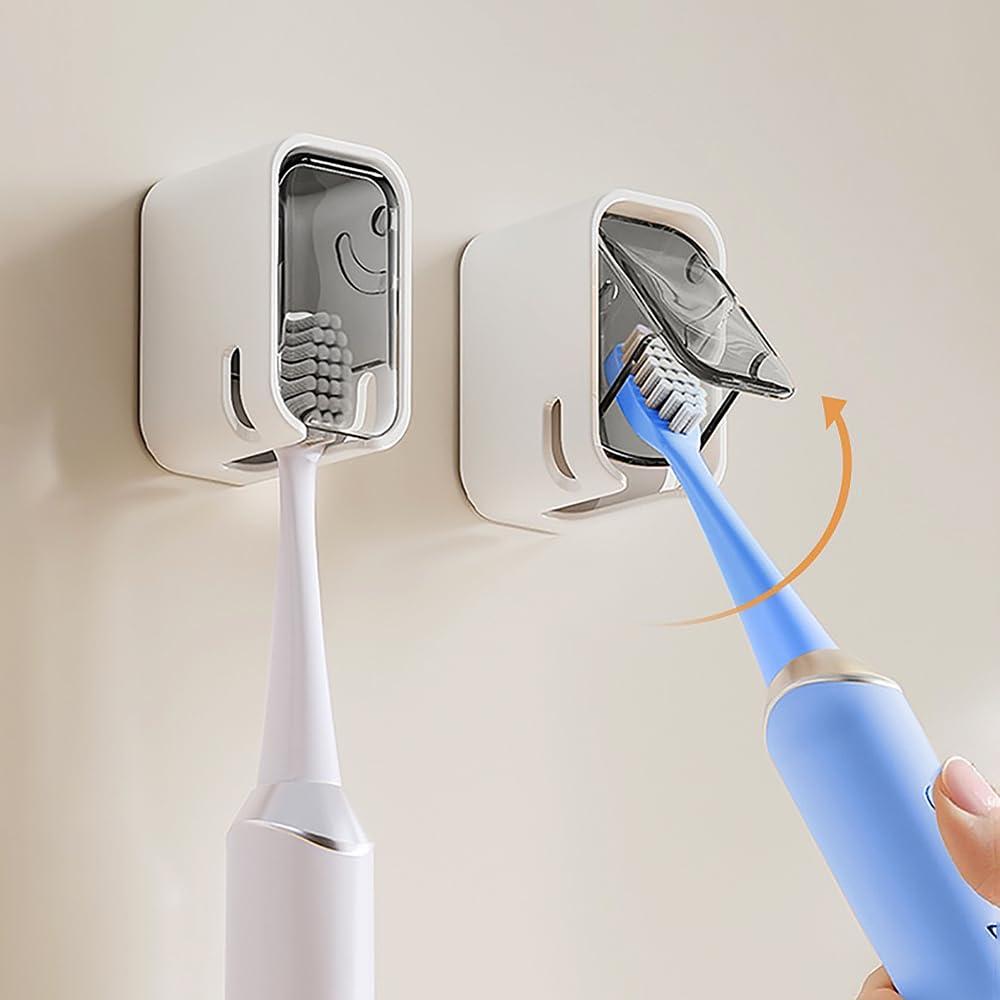 Toothbrush Holder Wall,Toothbrush Holder Wall Mounted with Toothbrush Storage Organizer for Shower Family and Travel 2PCS (2)