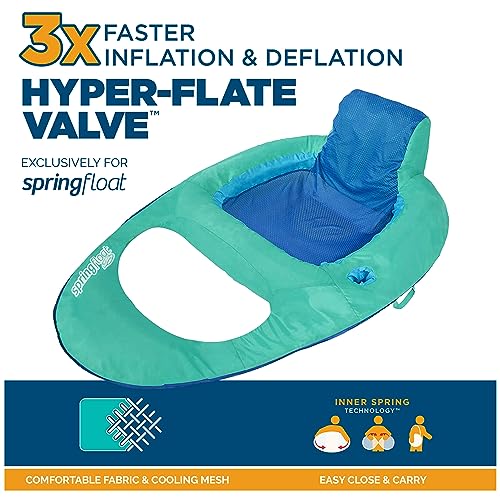 Image of SwimWays Spring Float Recliner Chair for Swimming Pool, Inflatable Pool Floats Adult with Fast Inflation, Cup Holder & Foot Rest for Ages 15 & Up, Aqua