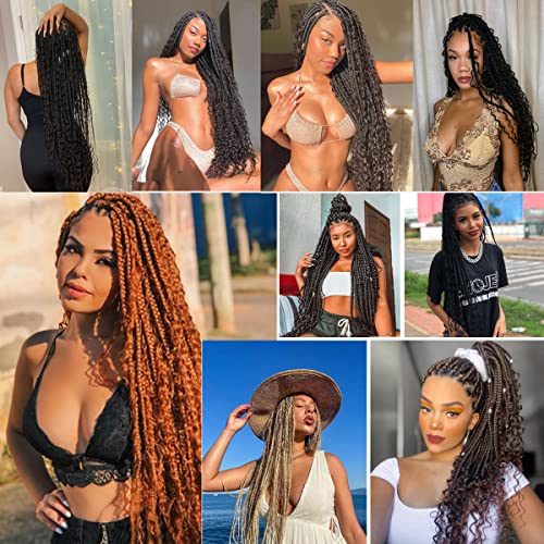 Cookoo 12 Inch Goddess Box Braids Crochet Hair 8 Pack Synthetic Bohemian Hippie Box Braids Crochet Hair Pre-Looped With Curly Ends Braiding Hair For Black Women1B# #TOP5