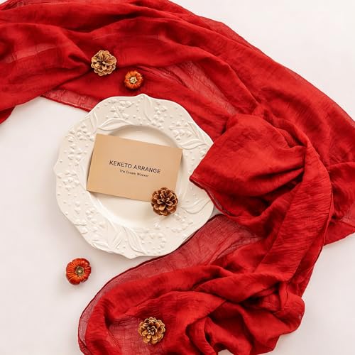 Image of Red Cheesecloth Table Runner 120 Inches for Party Home Decorations | For Wedding Baby Shower Bridal Shower Birthday Engagement Party 10FT Rustic Boho Home Decor