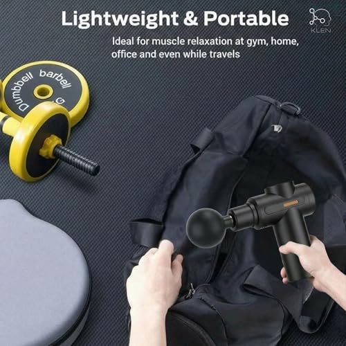 Image of KLEN Body Massager Machine for Pain Relief Handheld USB Rechargeable Gun | Electric Massager Deep Tissue Muscle Recovery Vibrating Machine Ideal Gift for Men, Women, Gym & Home with 6 Adjustable Speed