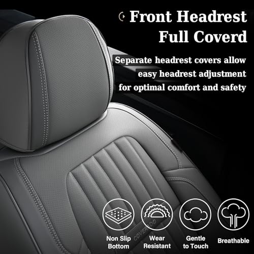 Image of Coverado Front Seat Covers, Car Seat Cover, Gray Seat Covers for Cars, 2PCS Car Seat Protector, Waterproof Faux Leather Car Seat Cushion, Luxury Seat Cushions, Auto Seat Covers Fit for Most Vehicles