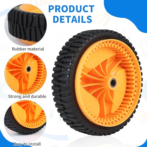 SWAWIS 2 Stück Rasenmäher Antriebsrad 195 mm x 45mm Rasenmäher Reifen mit Lager Universal Vorderrad Räder 53 Zähne Kompatibel mit McCulloch, Rally Craftsman Partner Electrolux und andere Rasenmäher – Bild 4