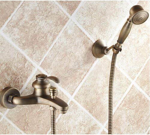 Robinet de bain et douche mural rétro en laiton et bronze de style européen