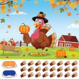 Pin The Tail on The Turkey Party Game with 24 PCS Tails for Kids Thanksgiving Fall Family School Games Activities