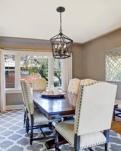 EAPUDUN Farmhouse Lantern Chandelier, 5-Light Metal Adjustable Height Industrial Square Pendant Light for Living Room,Kitchen Lsland,Hallway Foyer Hanging Ceiling Lighting, PDA1274-MBK - Image 3