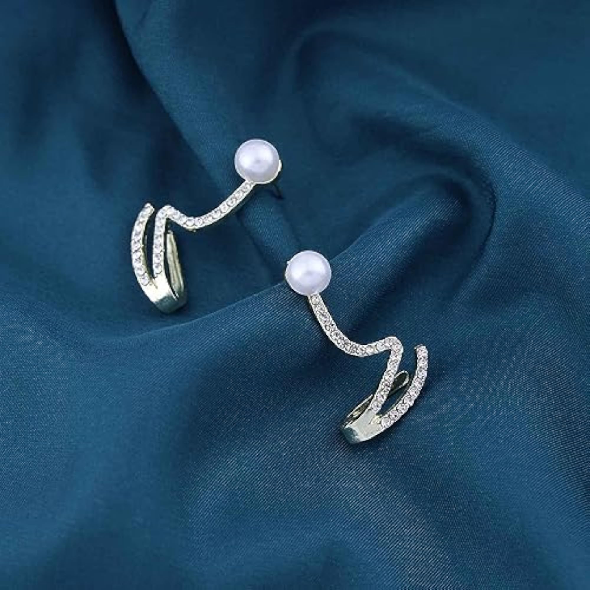 Women's Boho Pearl Crystal Ear Cuff Earrings, Vintage Style
