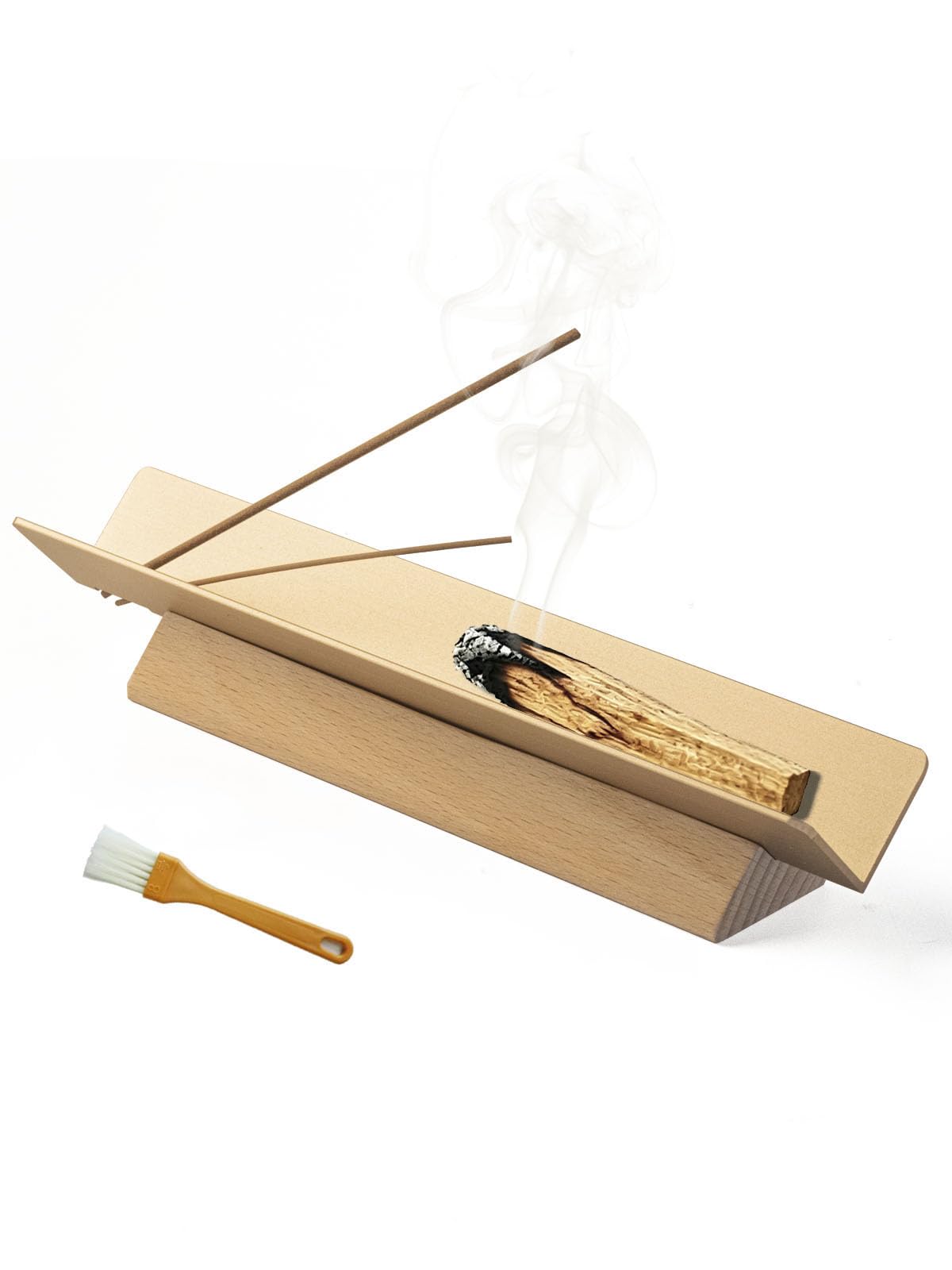Incense Burner Stick Holder with 2 Holes, Aluminum Alloy Ash Catcher for Counters, Meditation Room, Yoga, Office, Home Decor(Rose Gold) (Corner)
