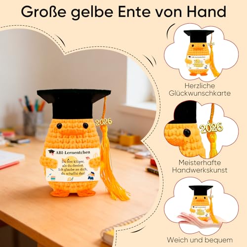 ABI-Lernentchen 2026 - Handgefertigte Häkel-Ente Als Abitur Geschenke Für Jungen & Mädchen - Witziges Abi 2026 Geschenk & Glücksbringer - Bestandene Prüfung Geschenk Zum Abitur, Abitur 2026 Geschenke
