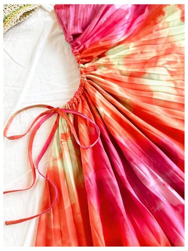 Floerns Women's Floral Sleeveless One Shoulder Drawstring Ruched Vacation A Line Dresses3