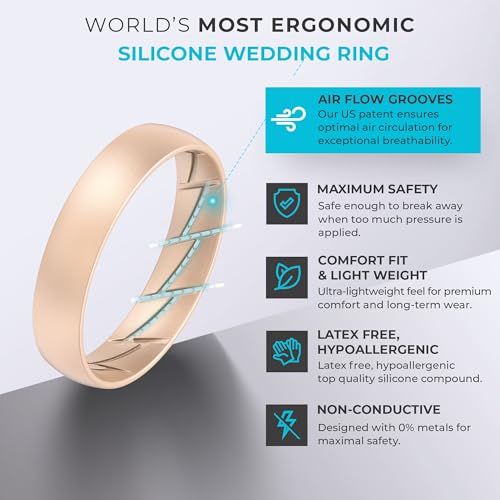 Image of ThunderFit Silicone Rings Wedding Bands for Men & Women, Unisex Rubber Engagement Bands - 1 & 4 Variety Multipack