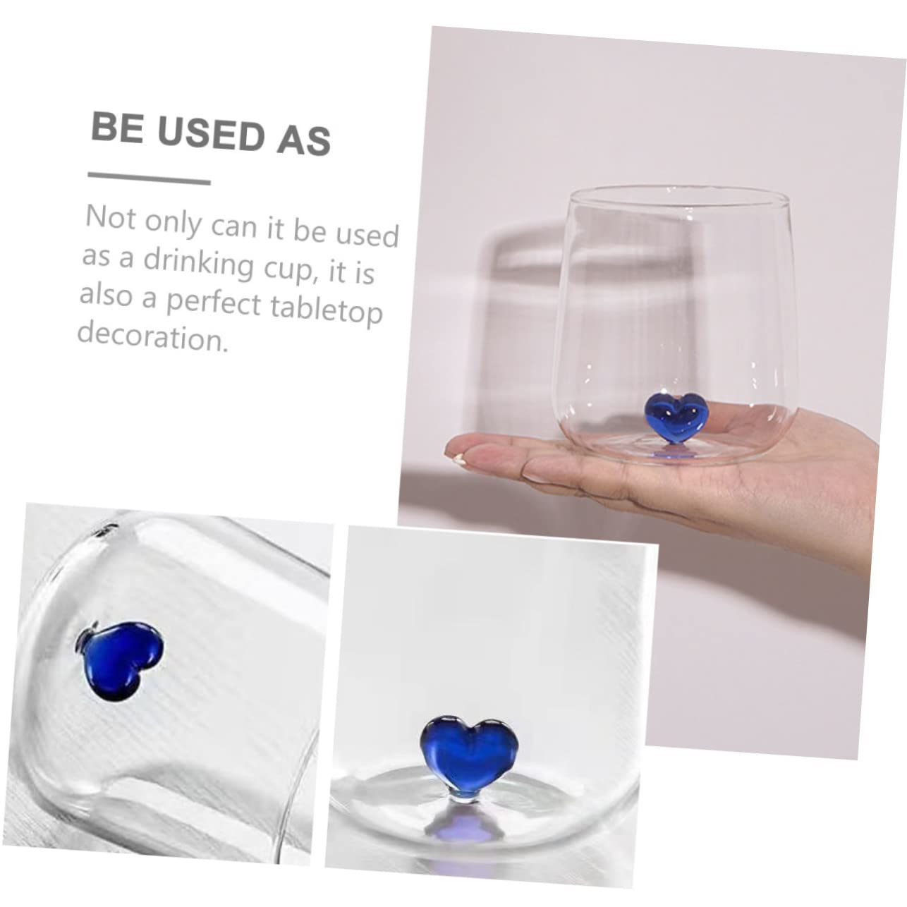 CIYODO Love Glass Clear Tea Cup Heart Coffee Mug Clear Coffee Mug White Wine Glasses Glass Martini Cup Tooth Brushing Tumbler Beverage Glass Couple Glass Water Container Lovers Blue - Image 4