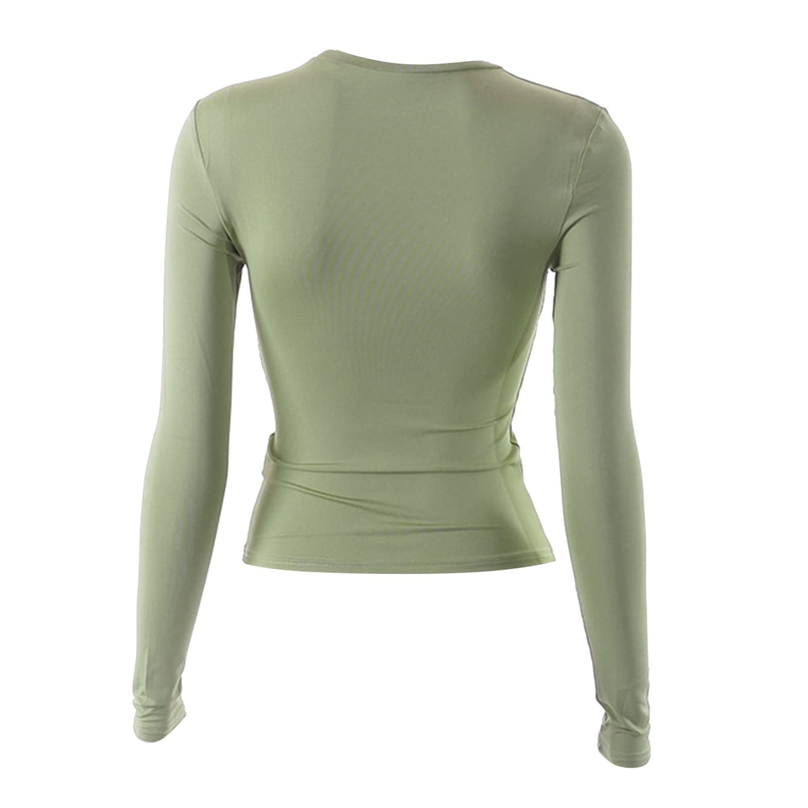 Camiseta básica elegante para mujer, manga larga, cuello redondo, ajustada, recortada, brillante