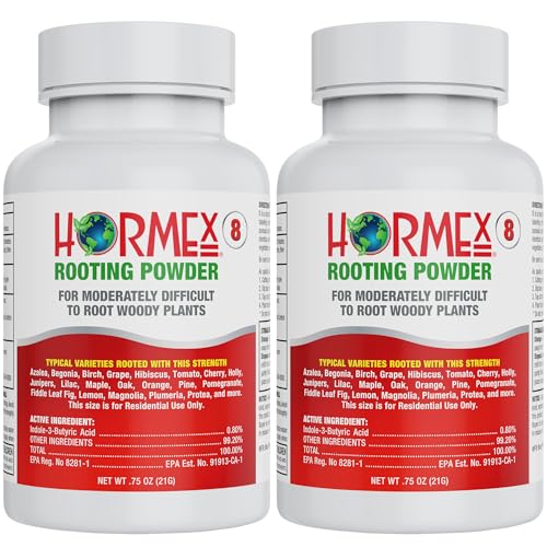 Hormex Rooting Hormone Powder #8 (0.80% IBA) for Semi-Hardwood Plants Trees & Shrubs High Strength Root Stimulator Growth Hormone & Root Booster for Woody Cuttings Cloning & Propagation (2 Pack)