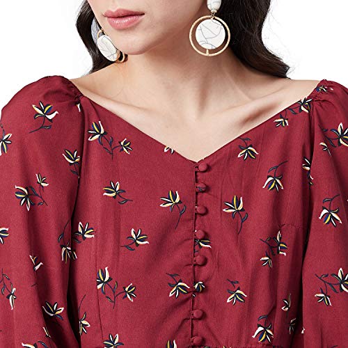 Buy RARE Women's Floral Regular fit Top (EP6203_Maroon Small) at Amazon.in