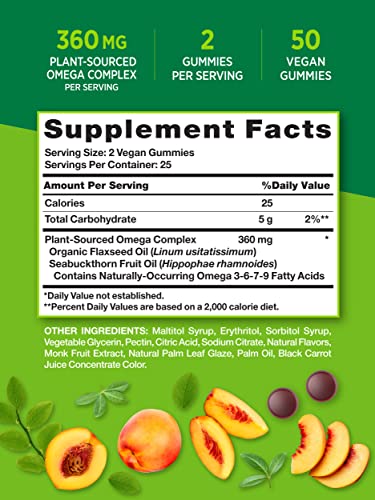 Nature's Truth Vegan Omega 3679 Gummies | 50 Count | Non-Gmo & Gluten Free Supplement | Natural Peach Flavor #TOP1
