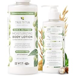 Tree To Tub Unscented Shea Butter Body Lotion for Dry Skin - Fragrance Free Lotion,Vegan Body Moisturizer, Good for Sensitive Skin for both Women & Men