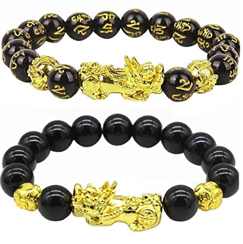 2 Stücke Black Feng Shui Perle Armband Chinesisches Pi Xiu Armband Obsidian Reichtum Armband Handgeschnitzten Amulett Cover