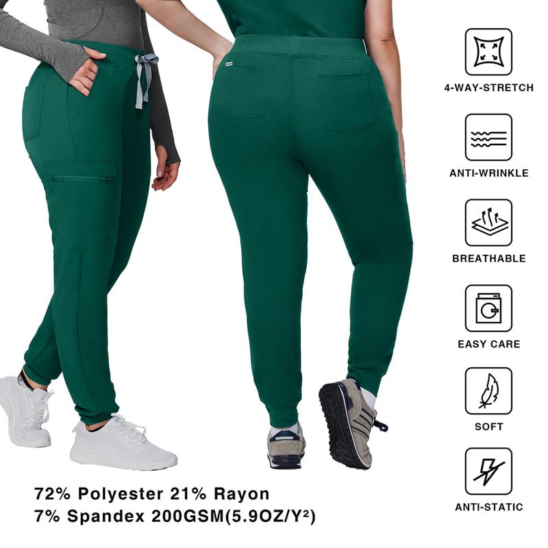 Image of Kitmaz Scrub Pants for Women - Mid Rise 4-Way Stretch Anti-Wrinkle Slim Fit Jogger Pants, Drawstring & 5 Pockets