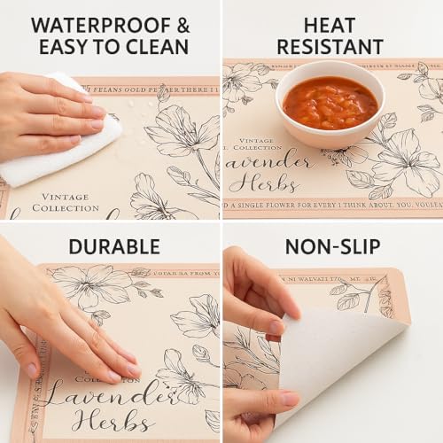Image of YELONA Leather Dining Table Placemats Set of 2 - Waterproof, Heat Resistant, Anti-Slip, Easy to Clean Table Mats for Dining Table, Kitchen & Home Decor (Pastel Blush, 40 x 30 cm)