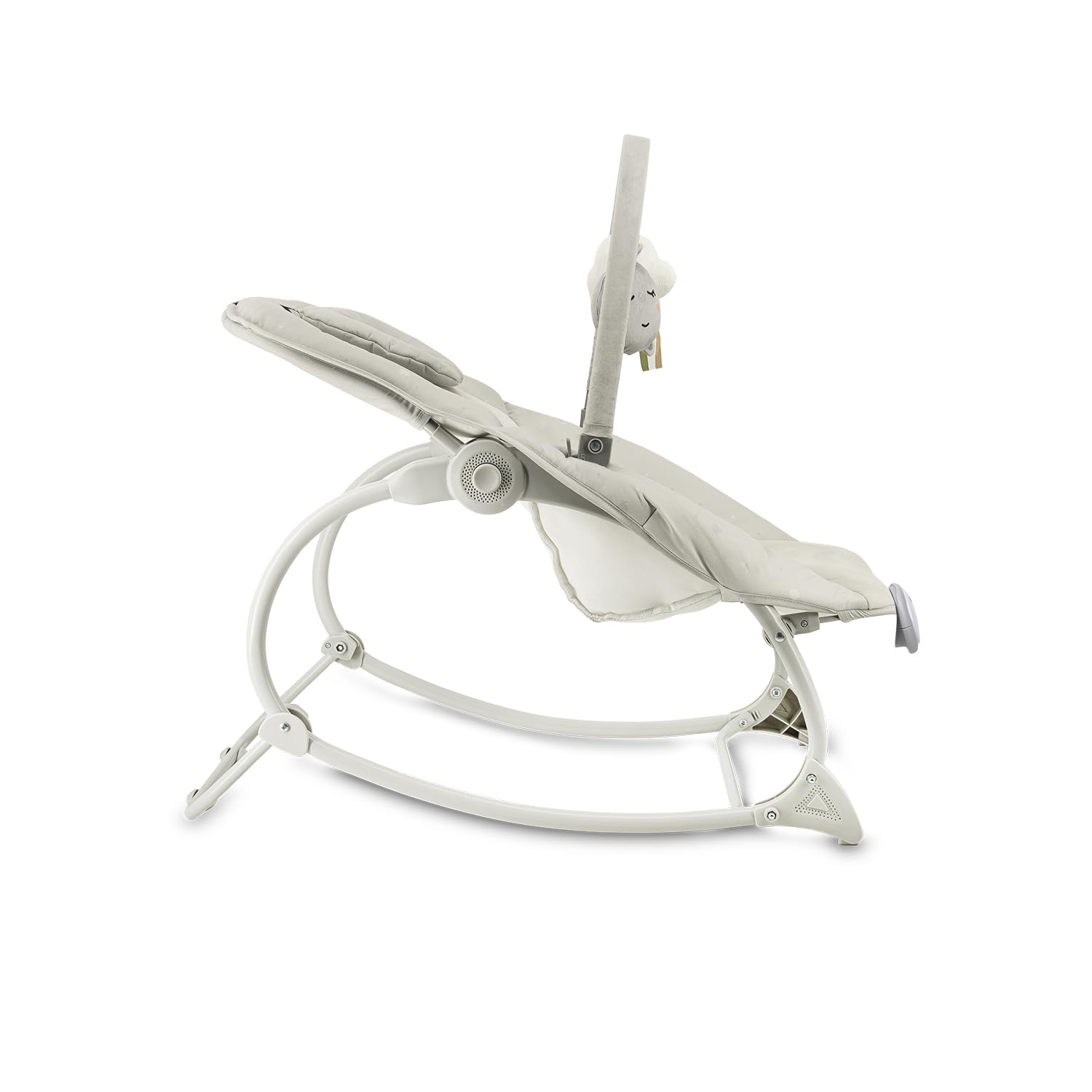 Mecedora MoMi LAPIS para niños hasta 12 kg, a pilas, arnés 3 puntos, barra con 2 juguetes, respaldo 3 posiciones, 8 melodías, control volumen, 3 modos de vibración
