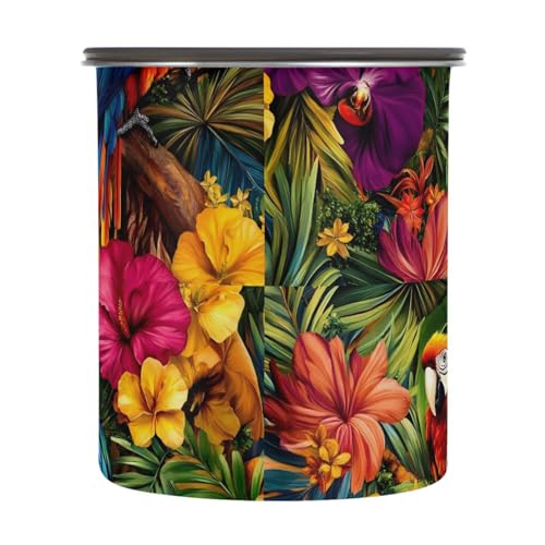 Contenedor de café con diseño de flores rojo y azul